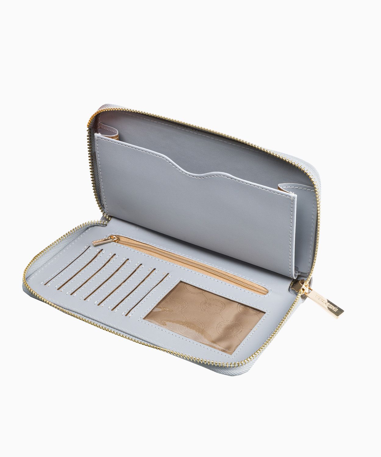 Szary portfel damski z miejscem na telefon