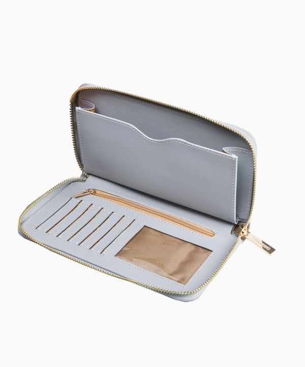 Szary portfel damski z miejscem na telefon