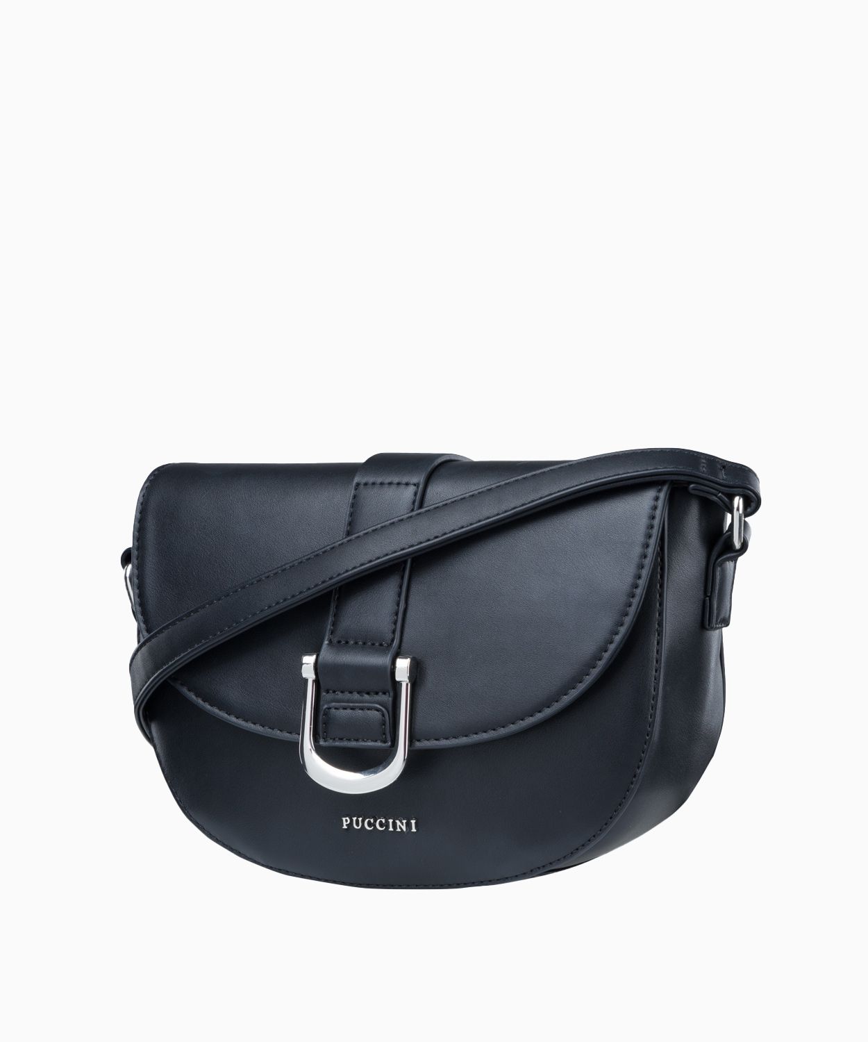 Elegancka czarna torebka damska typu listonoszka na regulowanym pasku