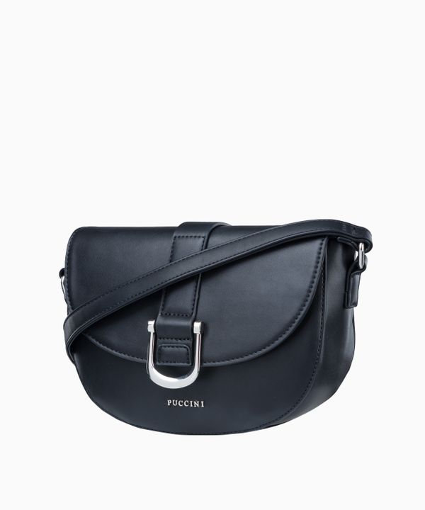 Elegancka czarna torebka damska typu listonoszka na regulowanym pasku