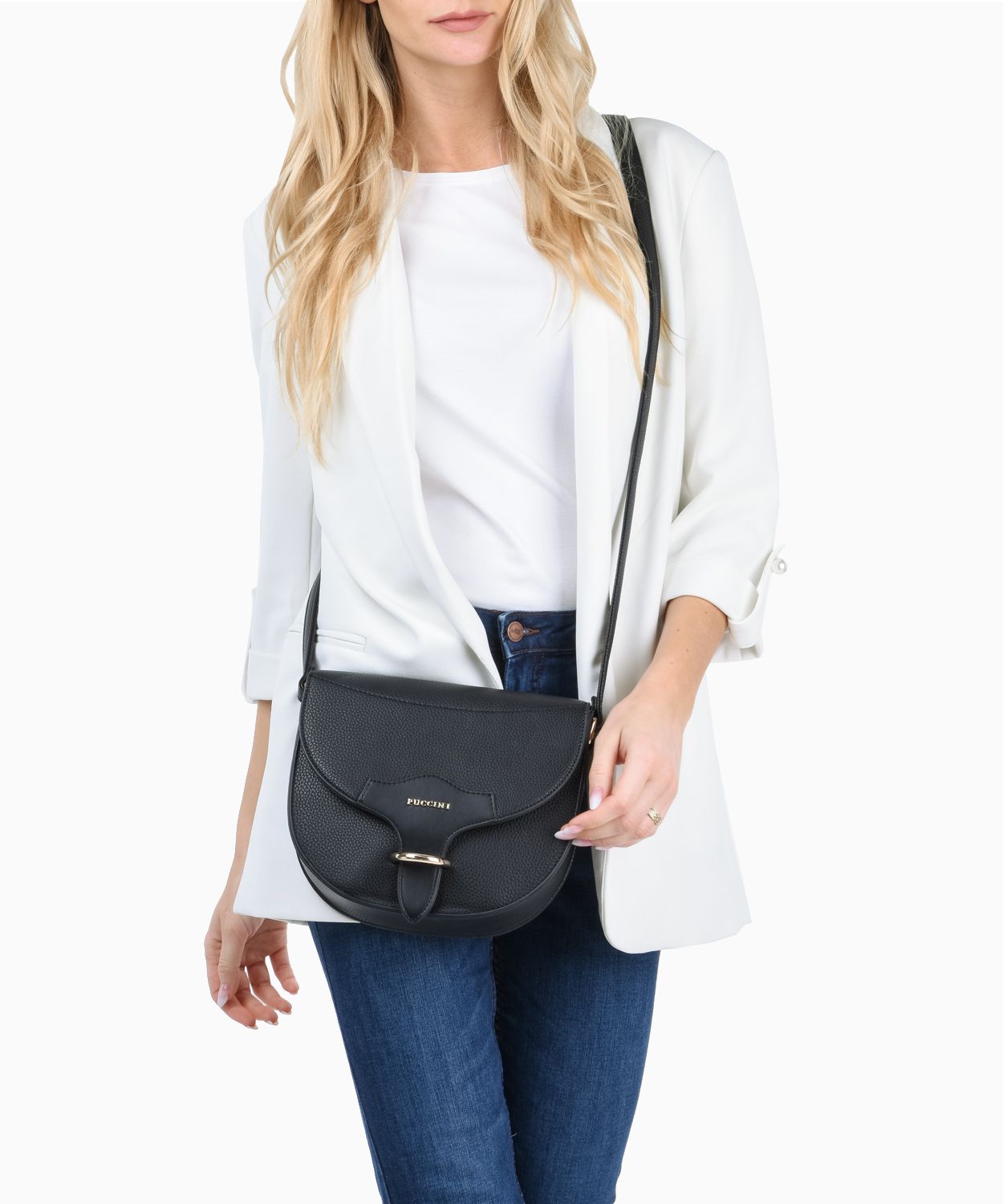 Czarna usztywniana torebka damska typu listonoszka