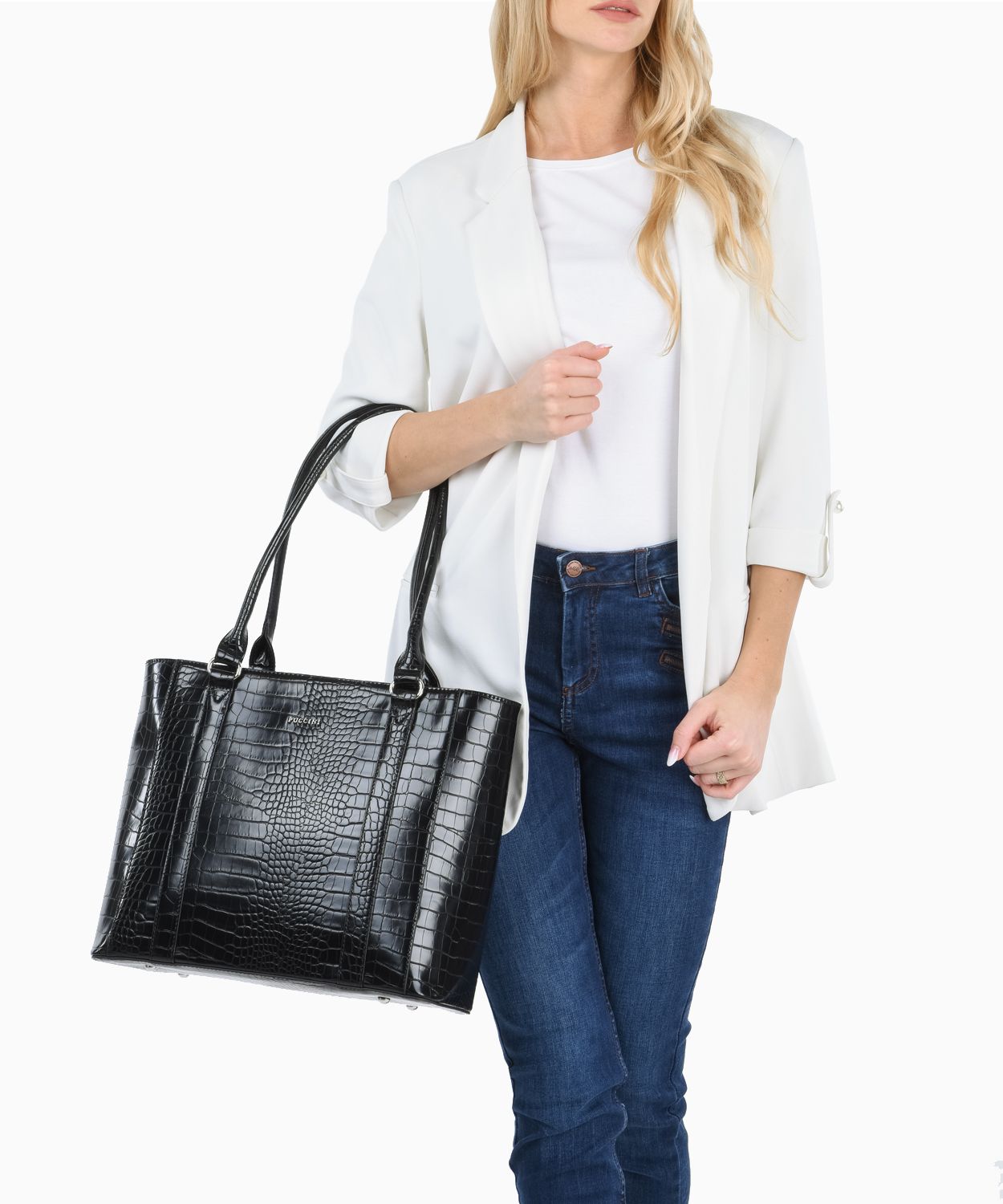Czarna shopperka z lakierowanej skóry ekologicznej crocco