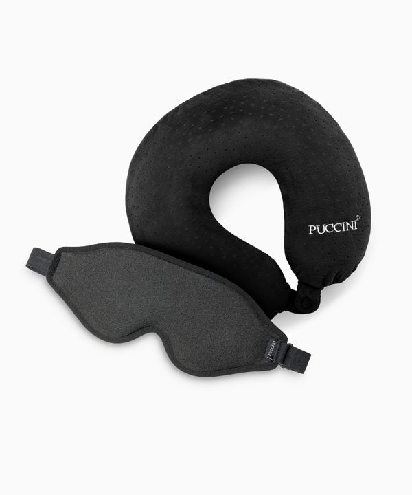 Zestaw opaska na oczy do spania + poduszka podróżna czarna