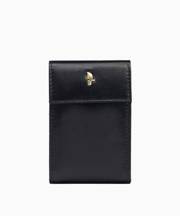 Czarne skórzane rozkładane etui na karty i wizytówki