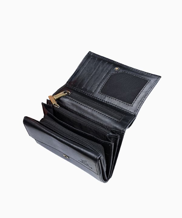 Czarny mały skórzany portfel damski