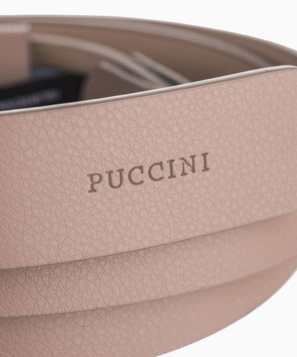 Ciemnobeżowy skórzany pasek damski z ozdobną klamrą rozmiar m