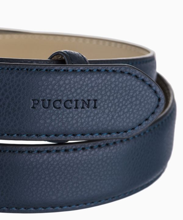 Granatowy skórzany pasek damski z okrągłą klamrą rozmiar l