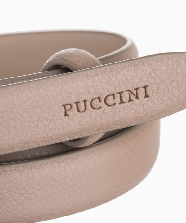 Wąski ciemnobeżowy pasek damski ze skóry naturalnej rozmiar l