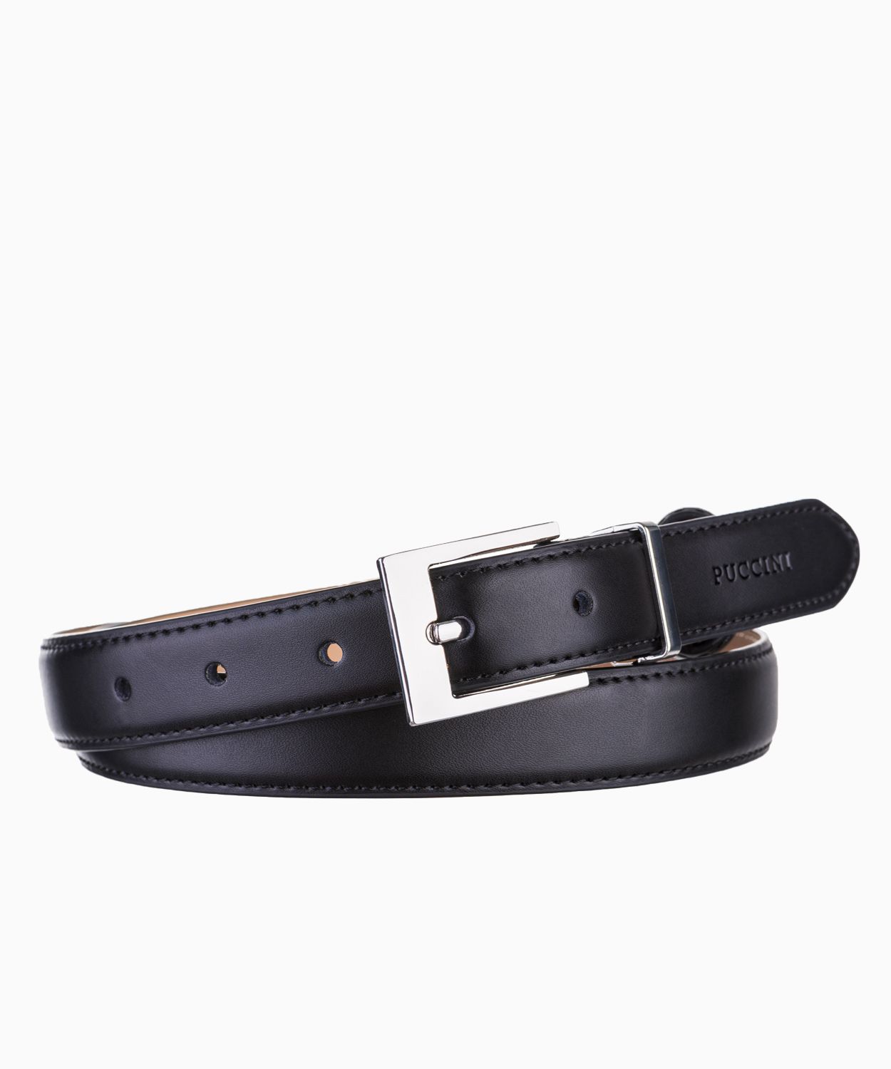 Czarny wąski pasek damski ze skóry naturalnej rozmiar l