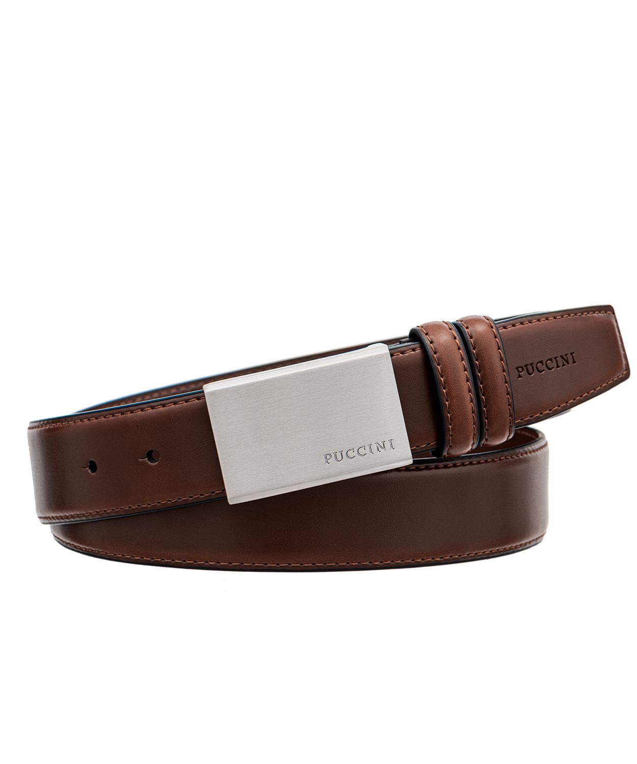 Ciemnobrązowy skórzany pasek męski z pełną klamrą rozmiar l