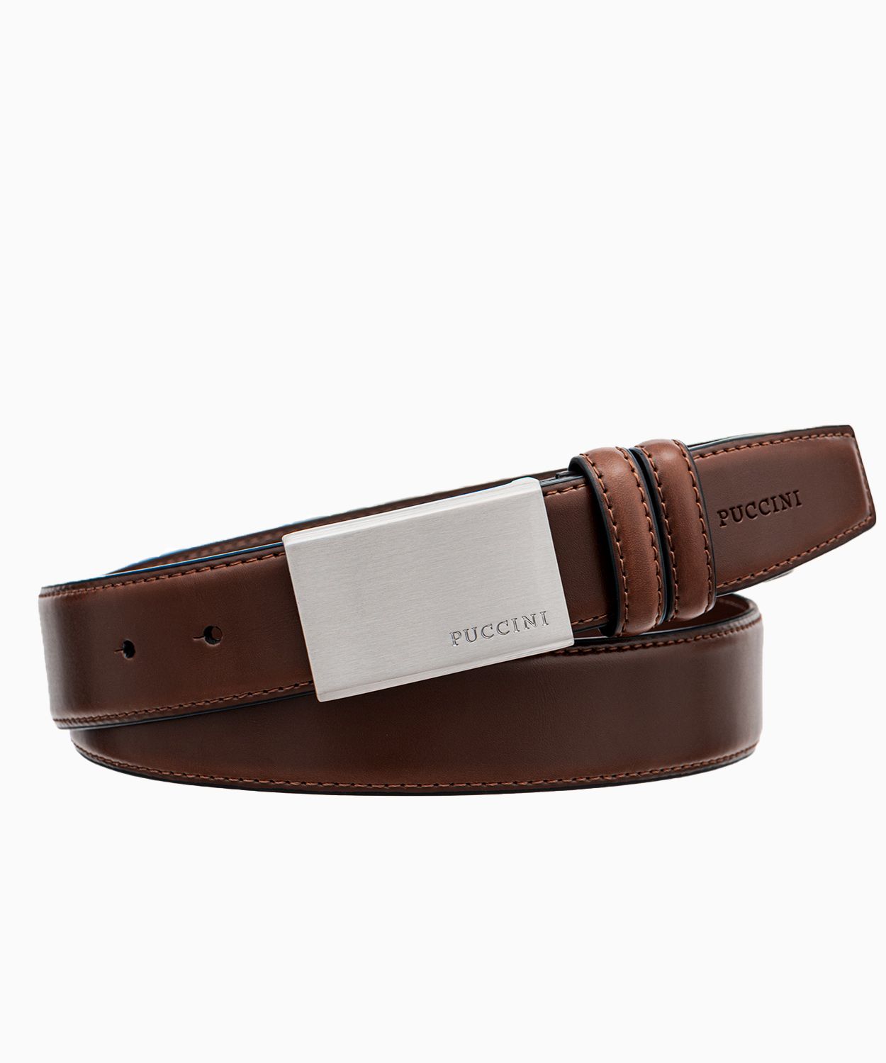 Ciemnobrązowy skórzany pasek męski z pełną klamrą rozmiar m