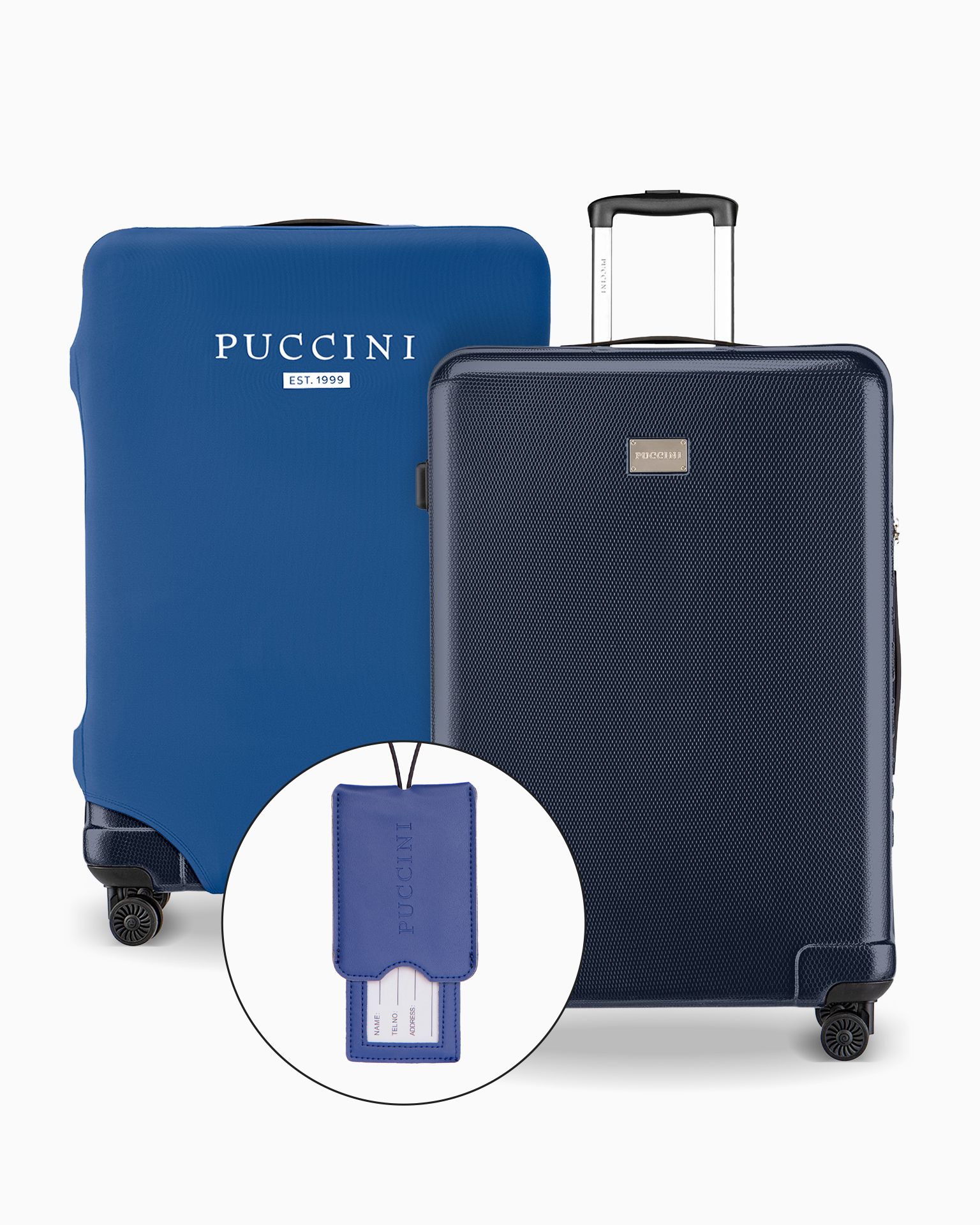 Zestaw walizka duża + pokrowiec + identyfikator bagażowy