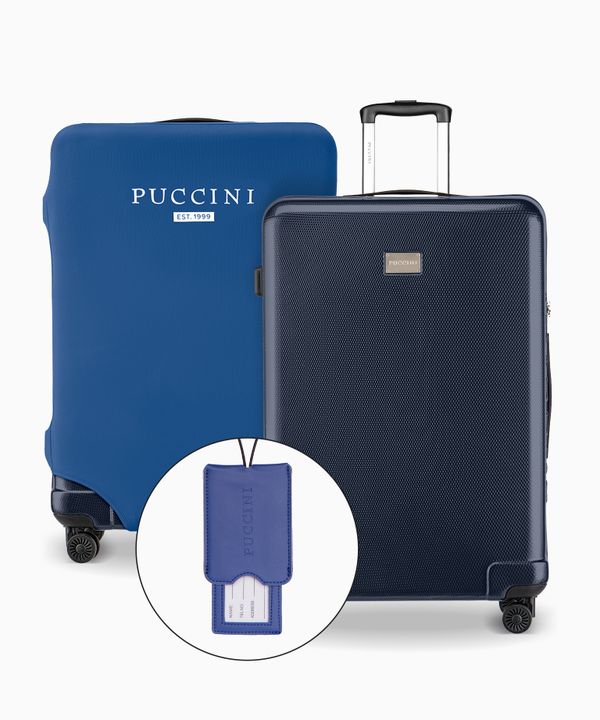 Zestaw walizka duża + pokrowiec + identyfikator bagażowy