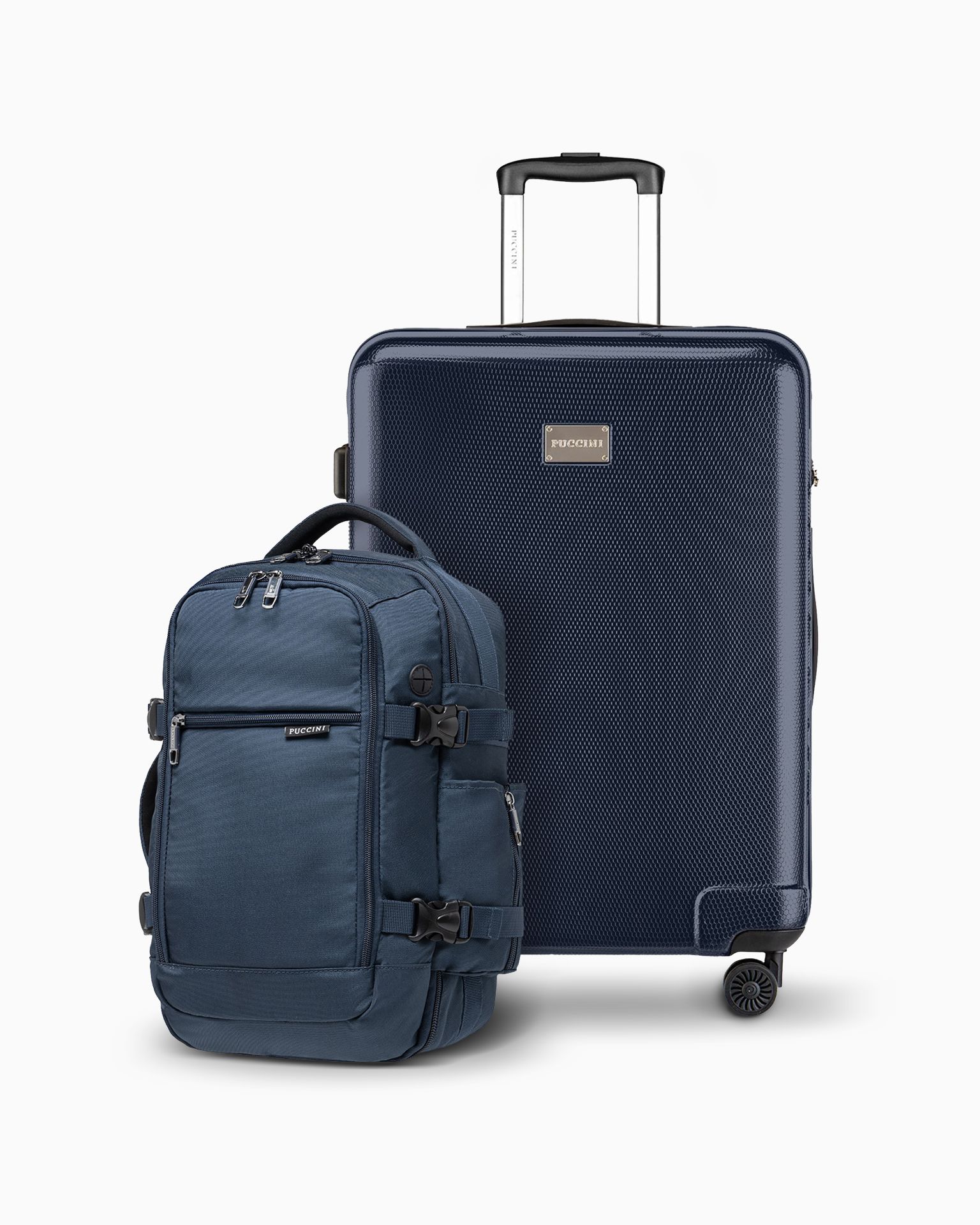 Zestaw średnia walizka + plecak wielofunkcyjny do samolotu granatowy