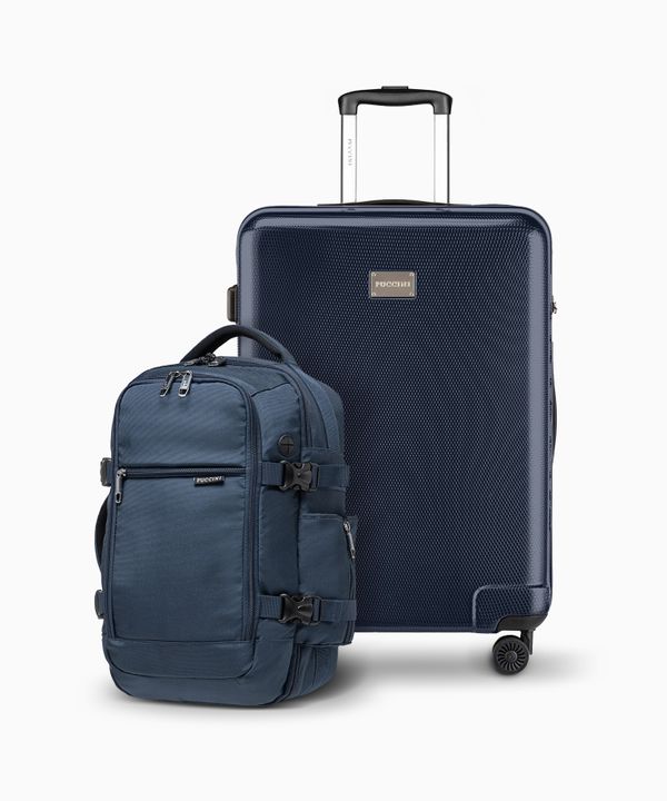 Zestaw średnia walizka + plecak wielofunkcyjny do samolotu granatowy