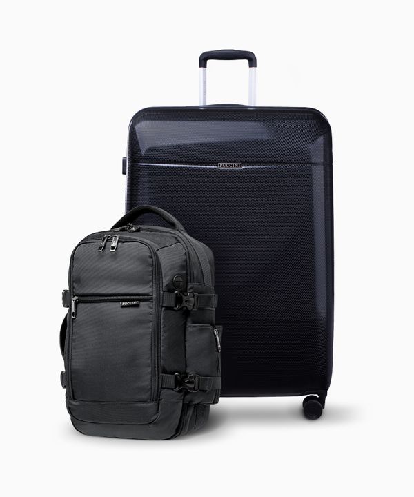 Zestaw duża walizka + plecak wielofunkcyjny do samolotu czarny