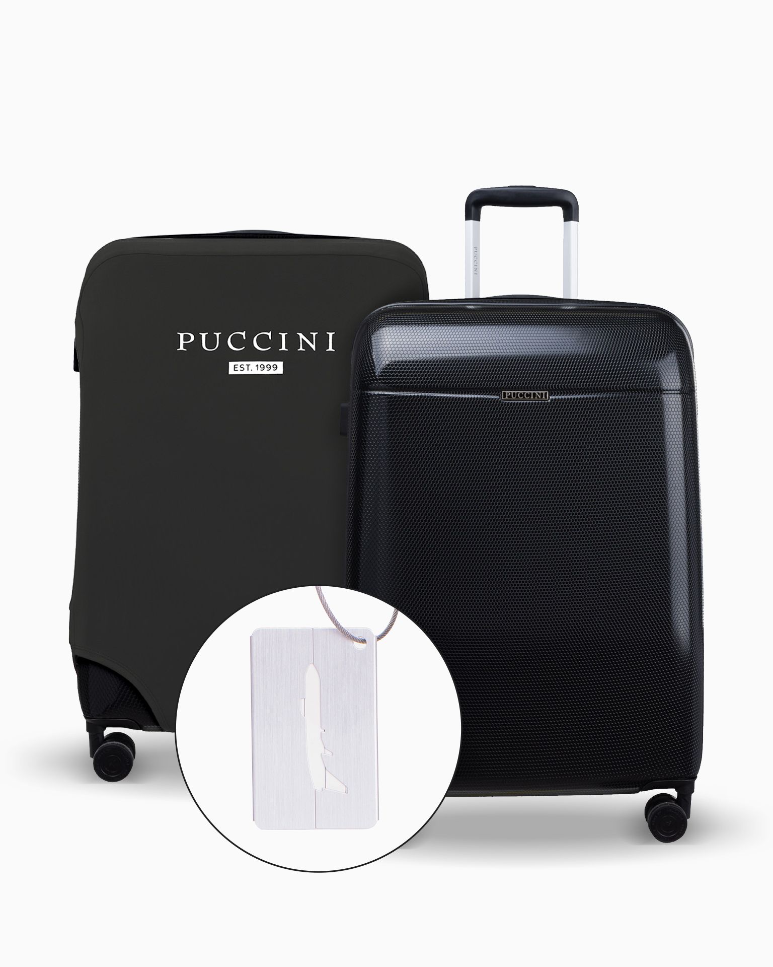 Zestaw walizka średnia + pokrowiec + identyfikator bagażowy