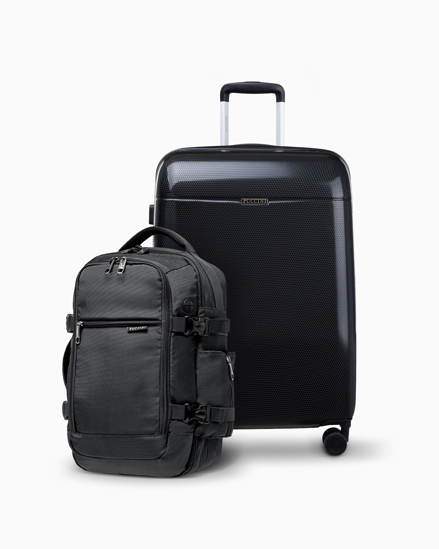 Zestaw średnia walizka + plecak wielofunkcyjny do samolotu czarny