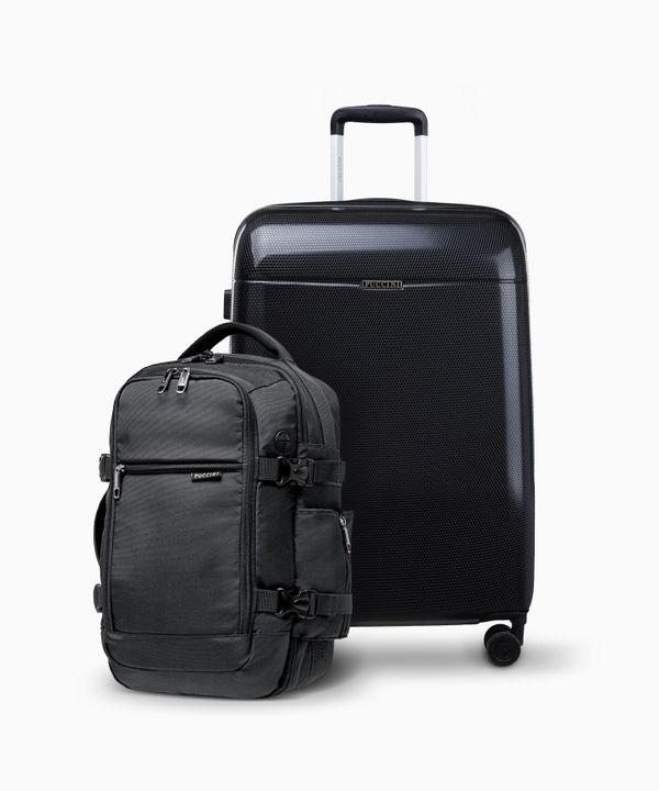 Zestaw średnia walizka + plecak wielofunkcyjny do samolotu czarny