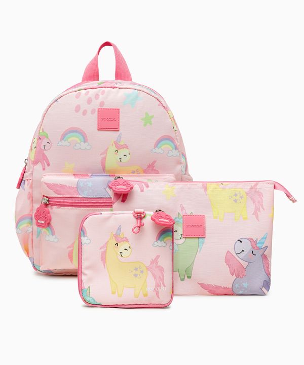 Zestaw plecak dla dzieci + portfel + kosmetyczka różowy jednorożce