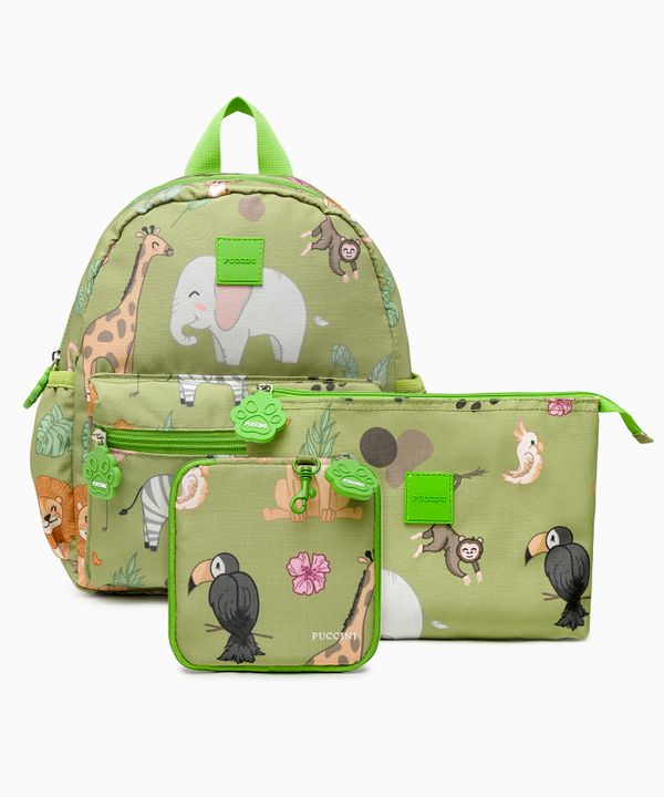 Zestaw plecak dla dzieci + portfel + kosmetyczka zielony safari
