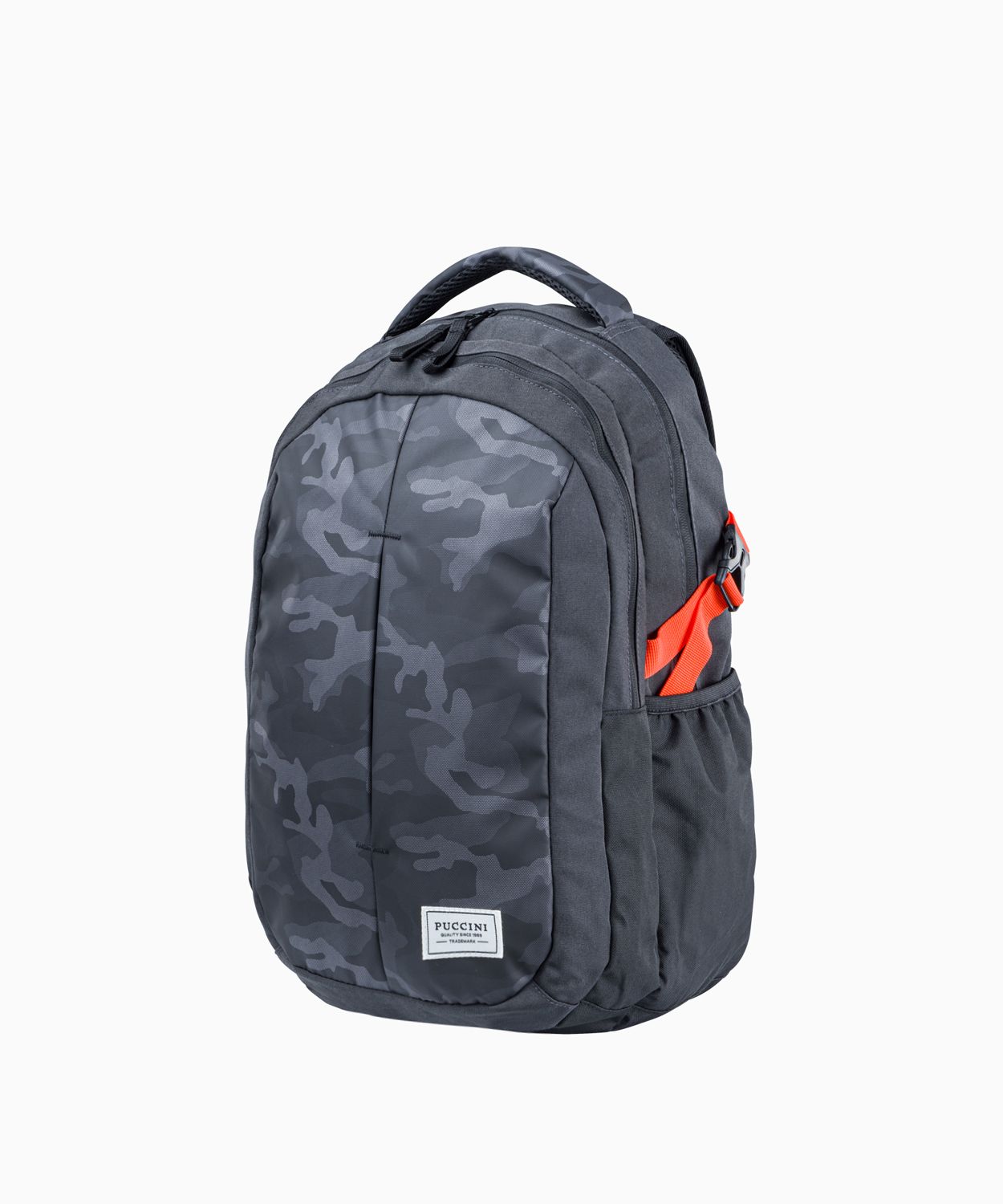 Szary plecak z kieszeniami we wzór camo