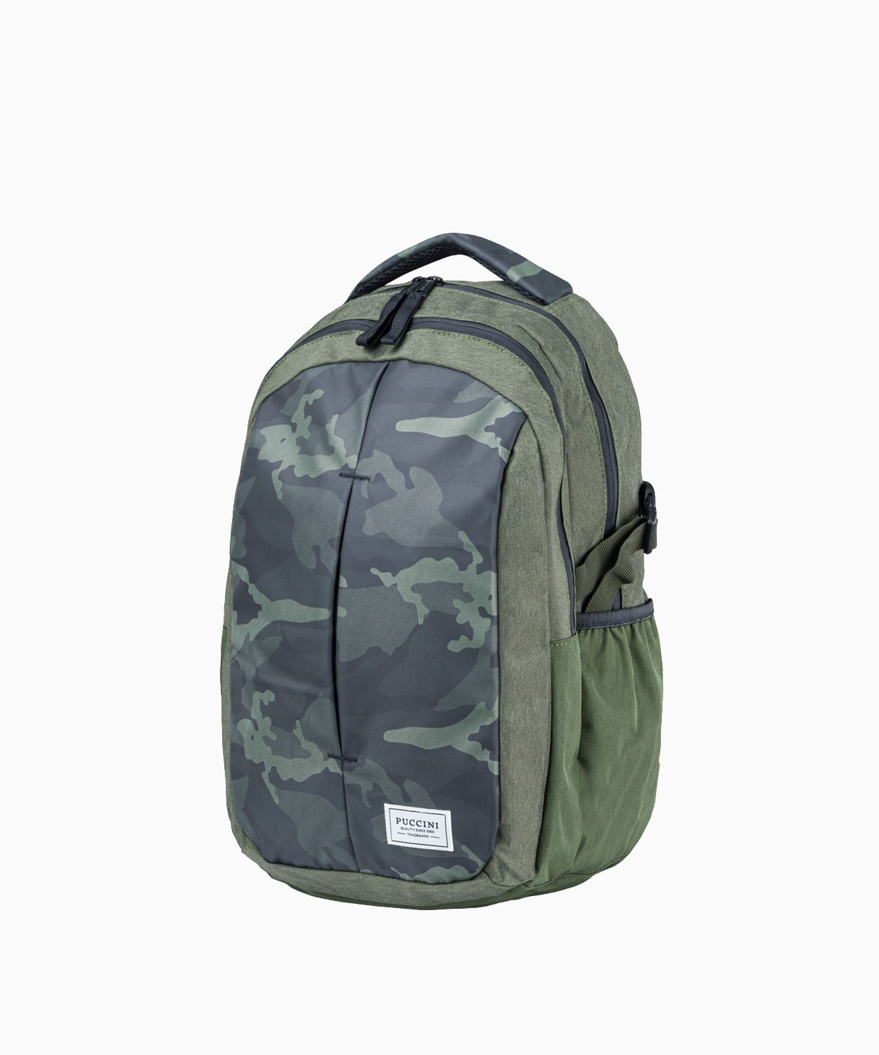 Zielony plecak z kieszeniami we wzór camo