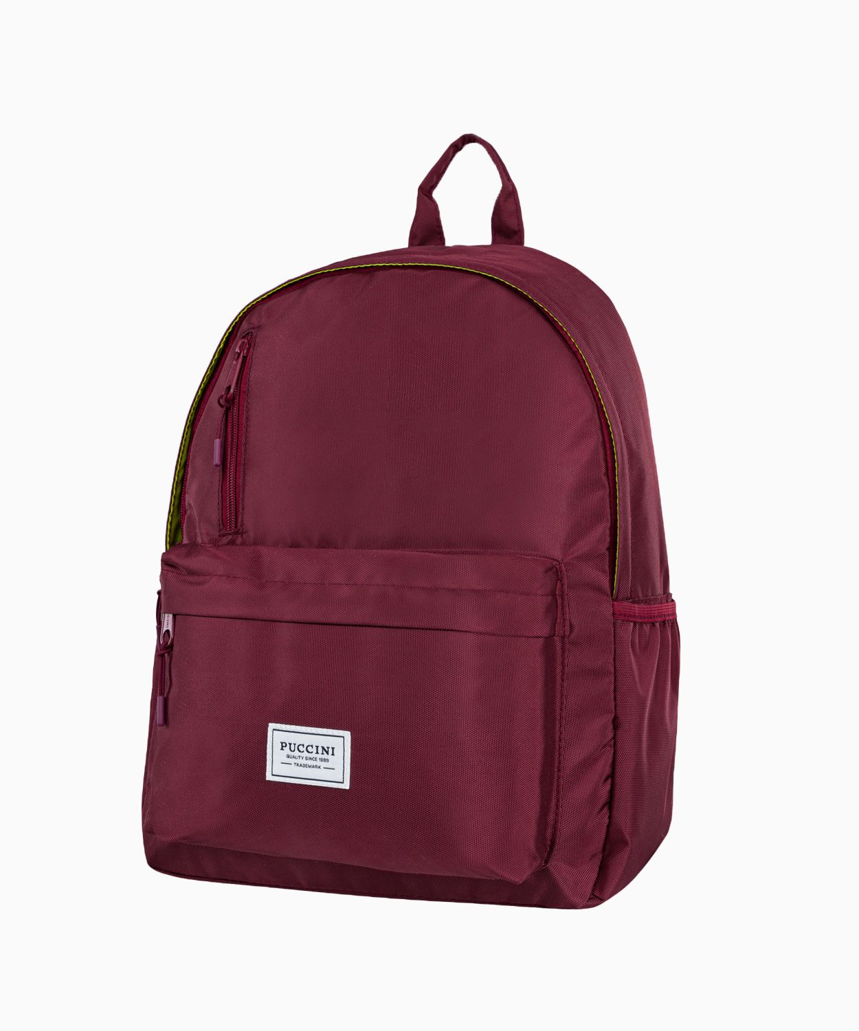 Bordowy młodzieżowy plecak z neonową podszewką