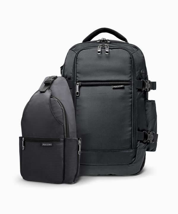 Zestaw plecak wielofunkcyjny do samolotu + sling bag czarny