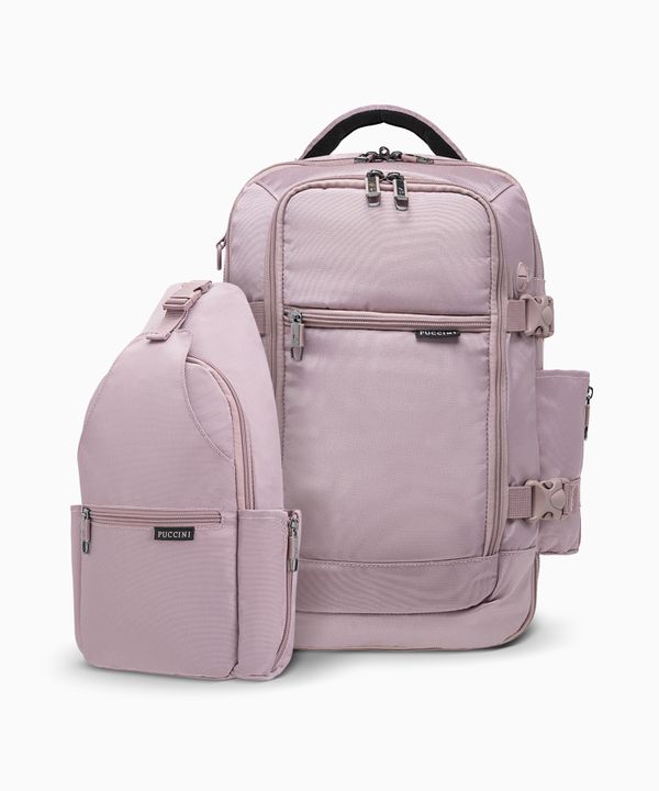 Zestaw plecak wielofunkcyjny do samolotu + sling bag różowy