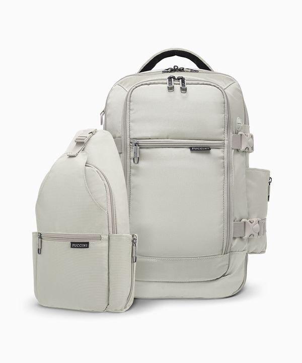 Zestaw plecak wielofunkcyjny do samolotu + sling bag beżowy