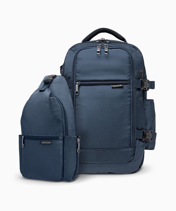 Zestaw plecak wielofunkcyjny do samolotu + sling bag granatowy