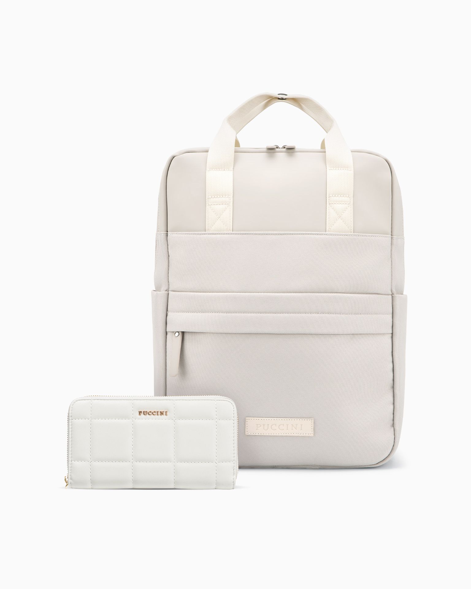 Zestaw portfel damski + plecak beżowy