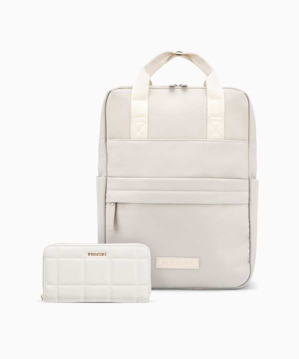 Zestaw portfel damski + plecak beżowy