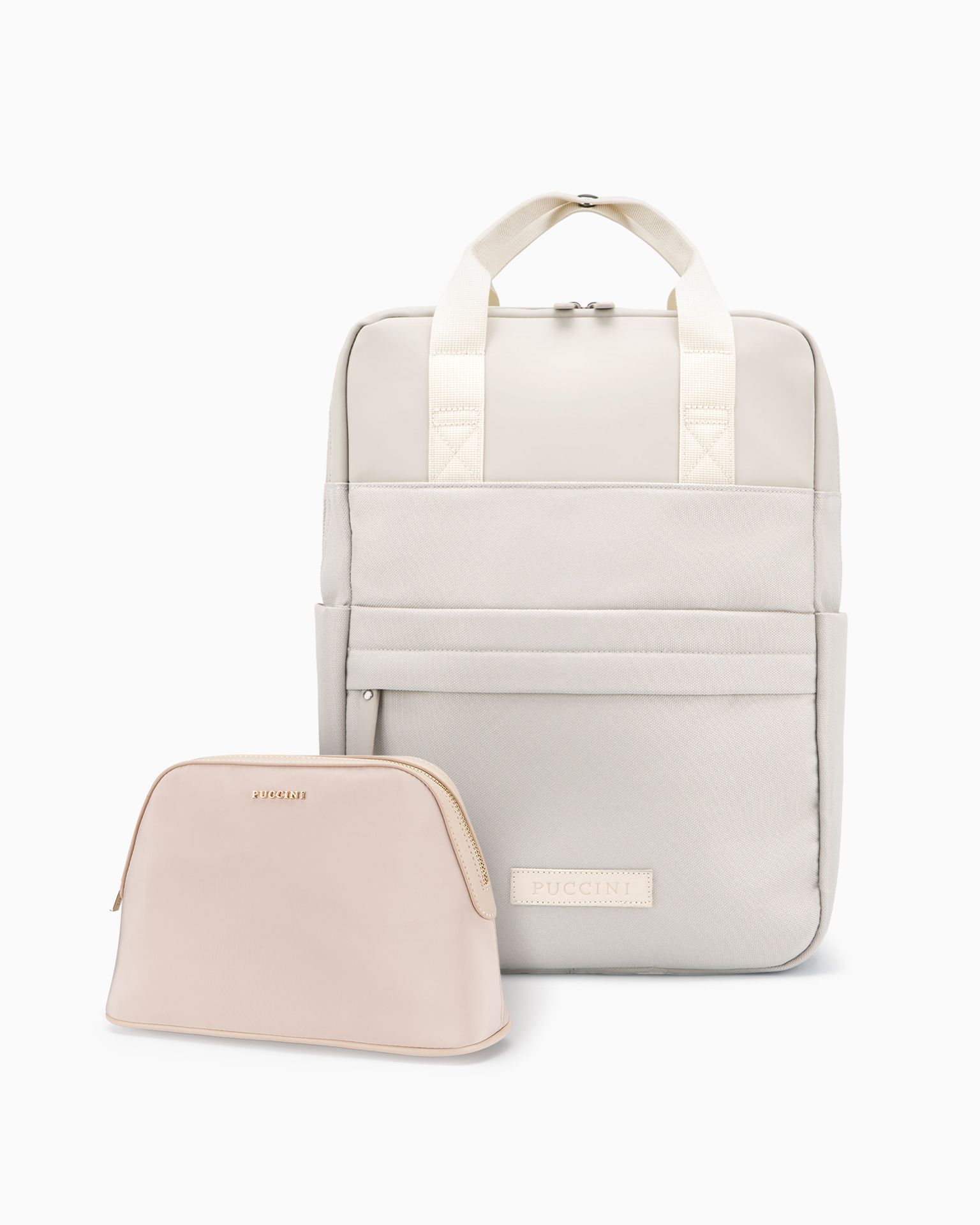 Zestaw kosmetyczka damska + plecak miejski beżowy