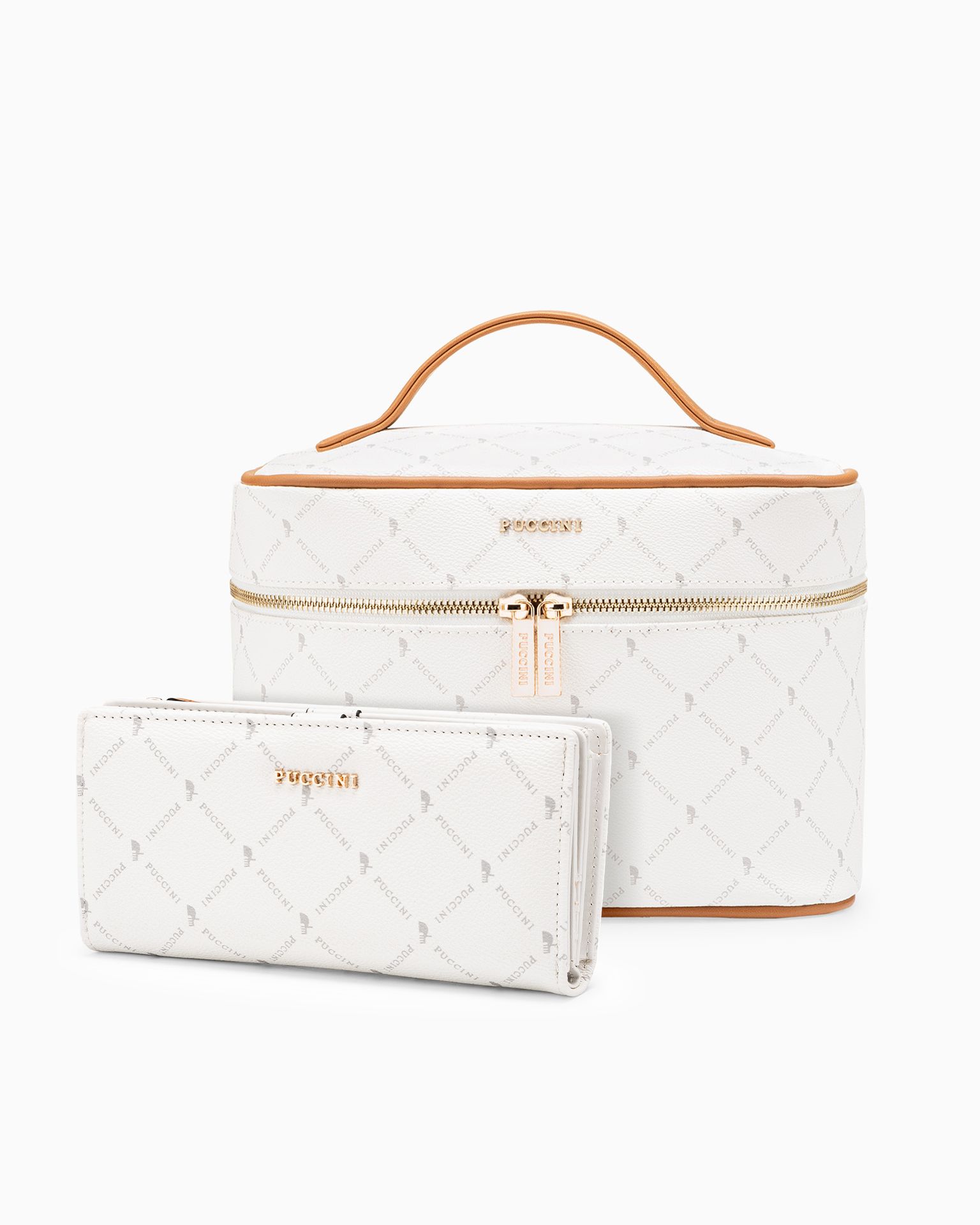 Zestaw kosmetyczka damska + portfel damski biały monogram