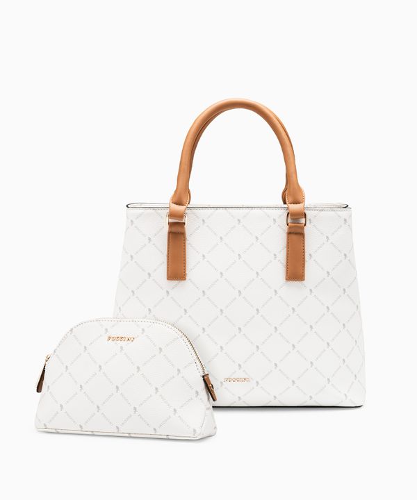 Zestaw kosmetyczka damska + torebka damska monogram biały