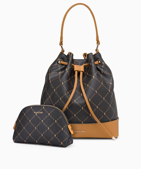 Zestaw kosmetyczka damska + torebka damska monogram brązowy