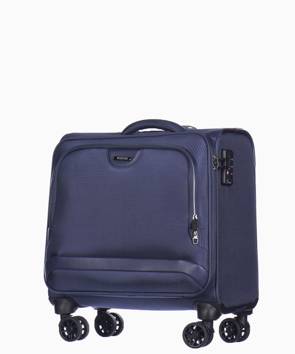 Elegancka niebieska torba podróżna na kołach typu pilot